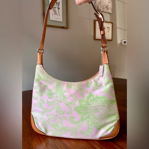 Vintage Coach Pink & Green Paisley Girlie Hobo Y2K 2001 - Picture 1 of 15